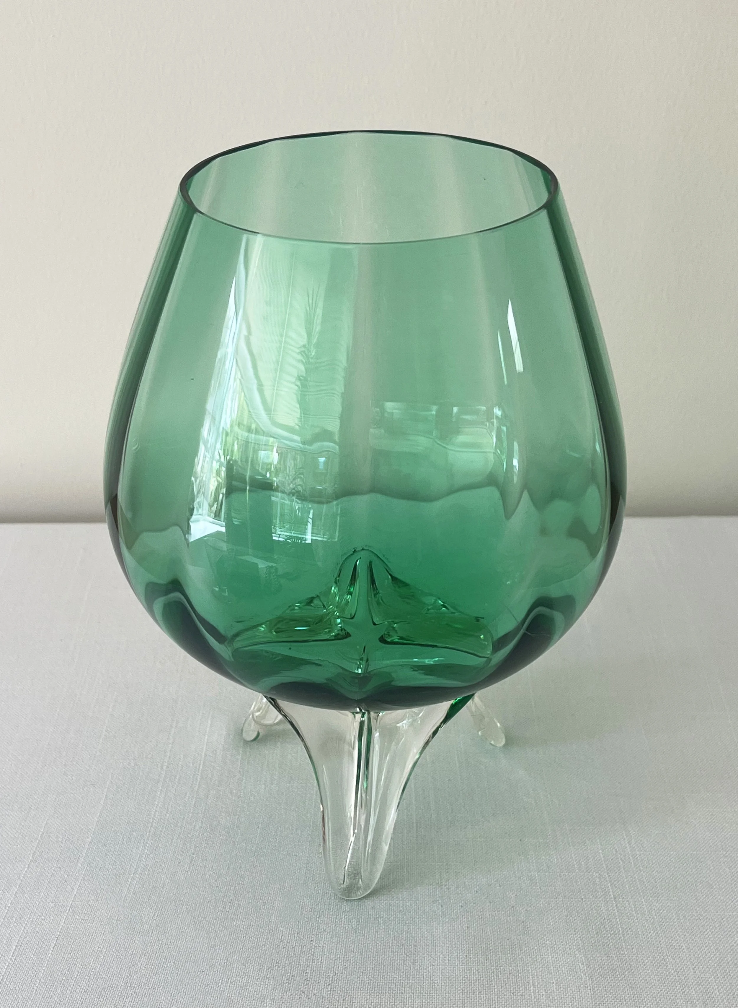 1970s Emerald Tripod Vase