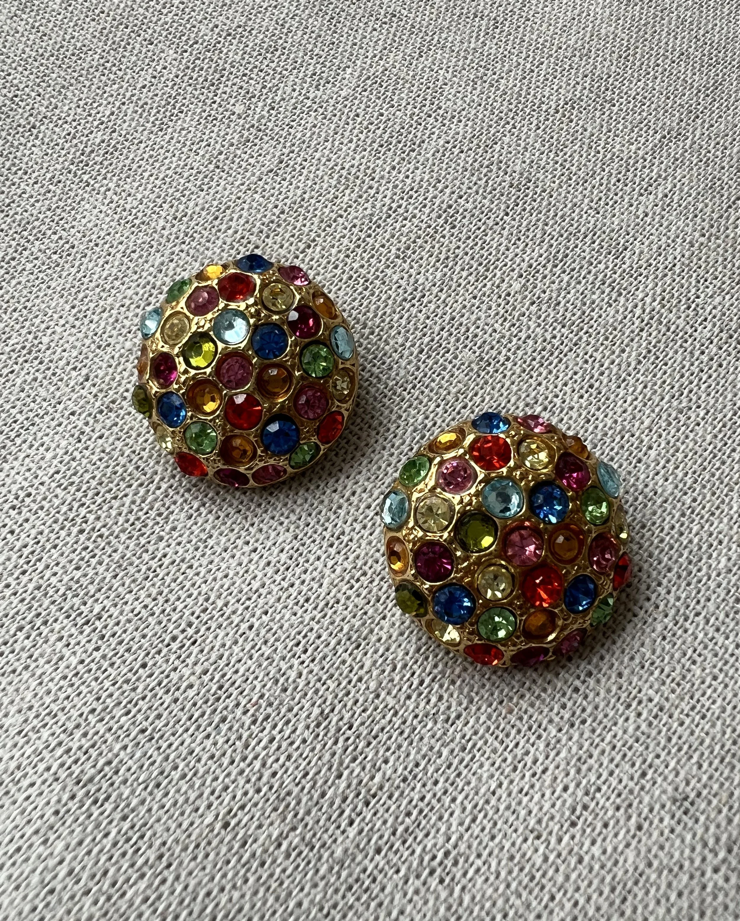 1980s Weiss Multi-Coloured Clip-On Earrings