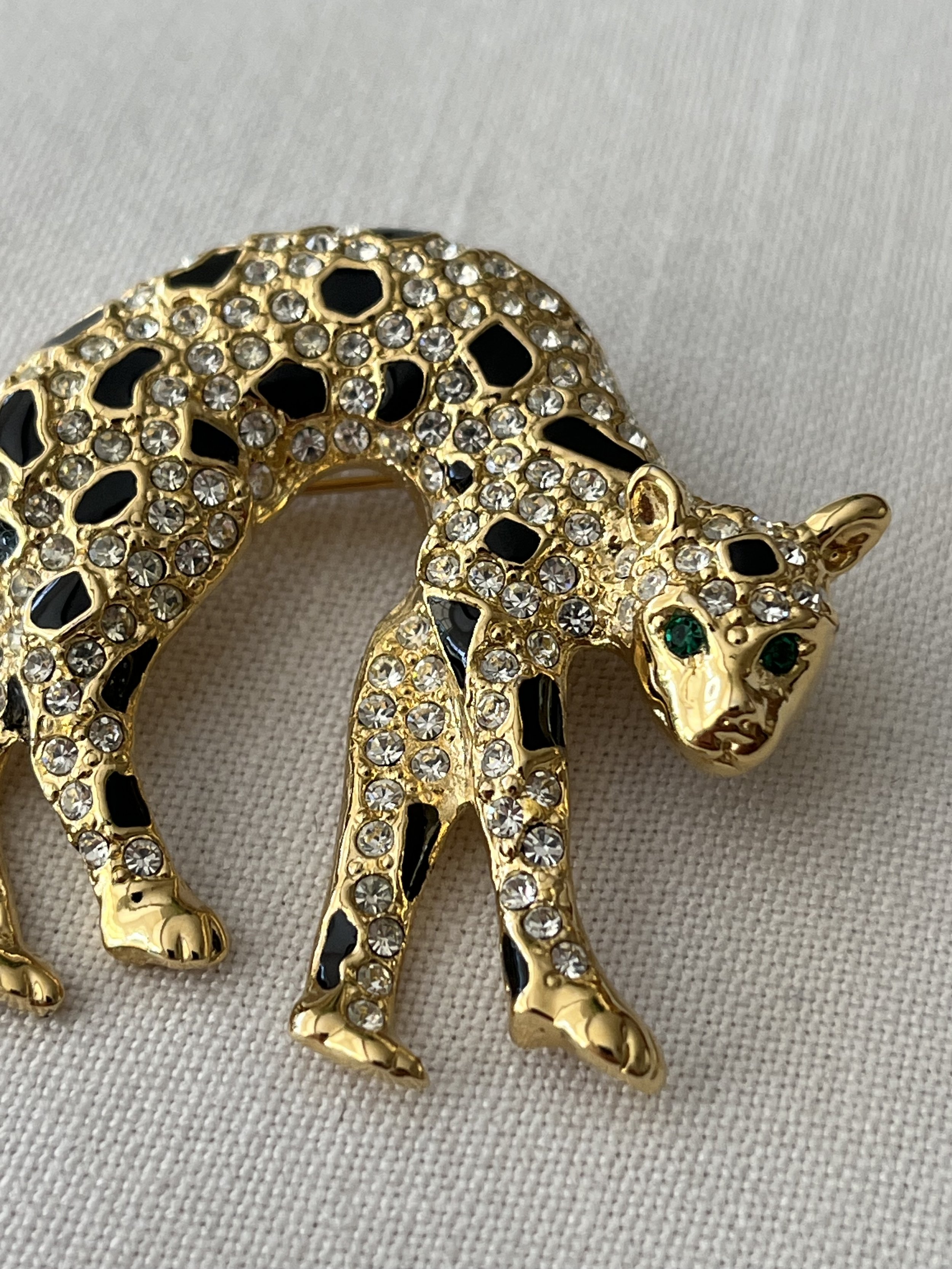 1990s PAVE RHINESTONE ARCHING BIG CAT PIN BROOCH CLOSE UP.jpeg