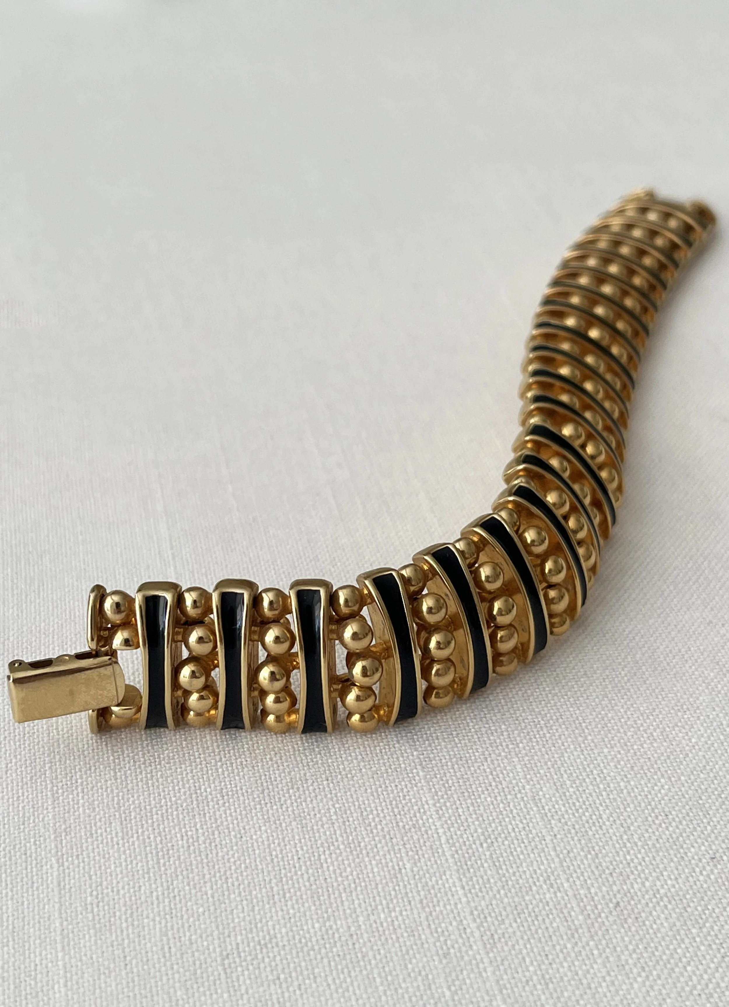 1990s JOAN RIVERS BLACK STRIPED CUFF BRACELET FRONT DETAIL.jpg