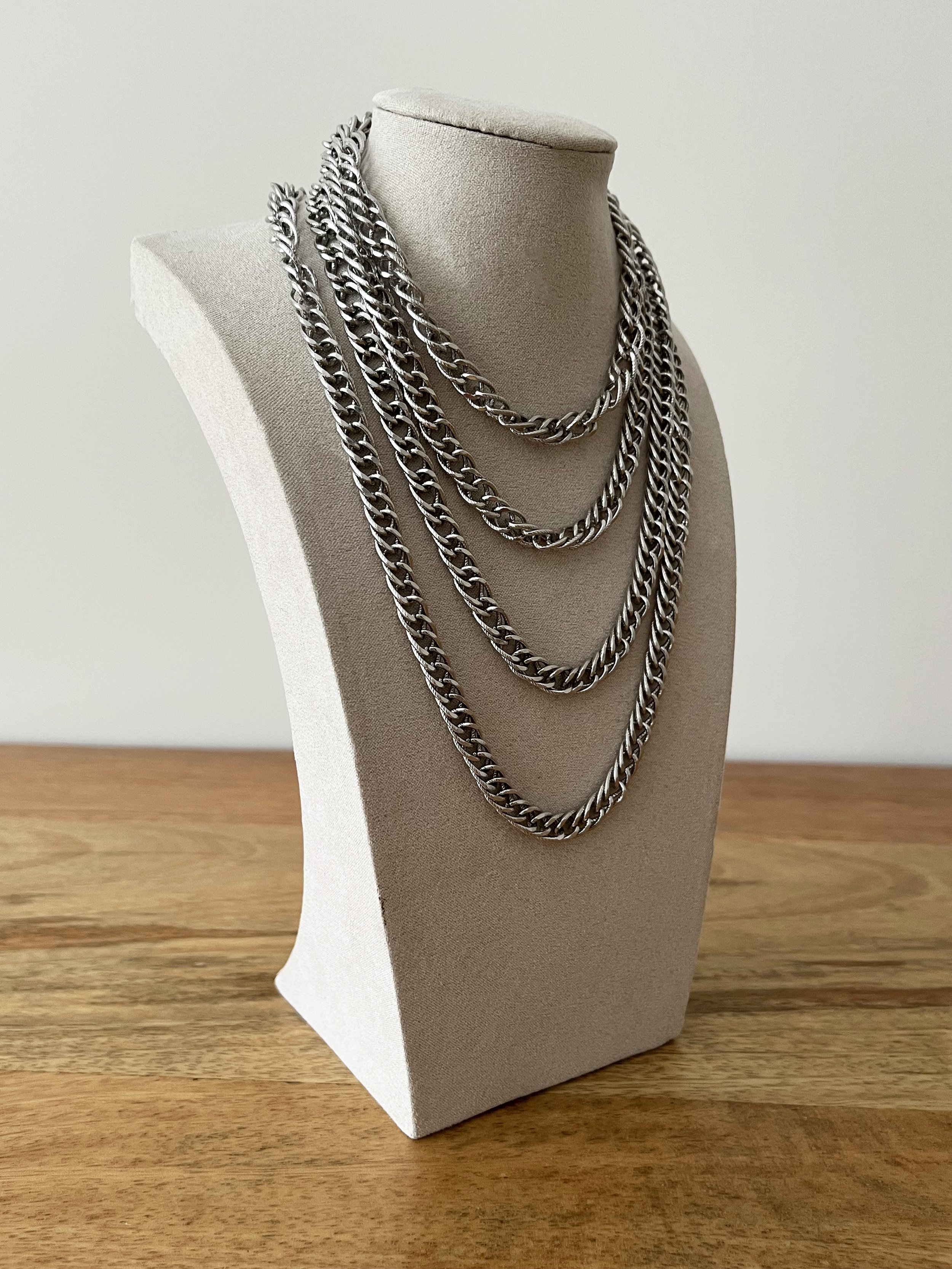 1970s Trifari Long Textured Silver Chain