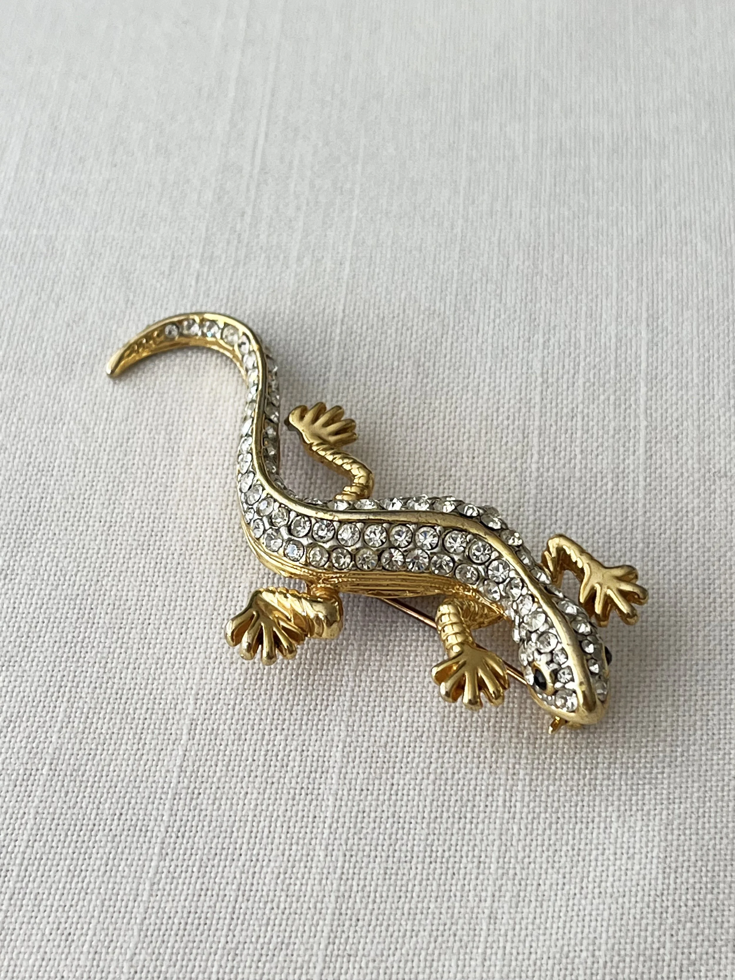 1980s Rhinestone Lizard Brooch
