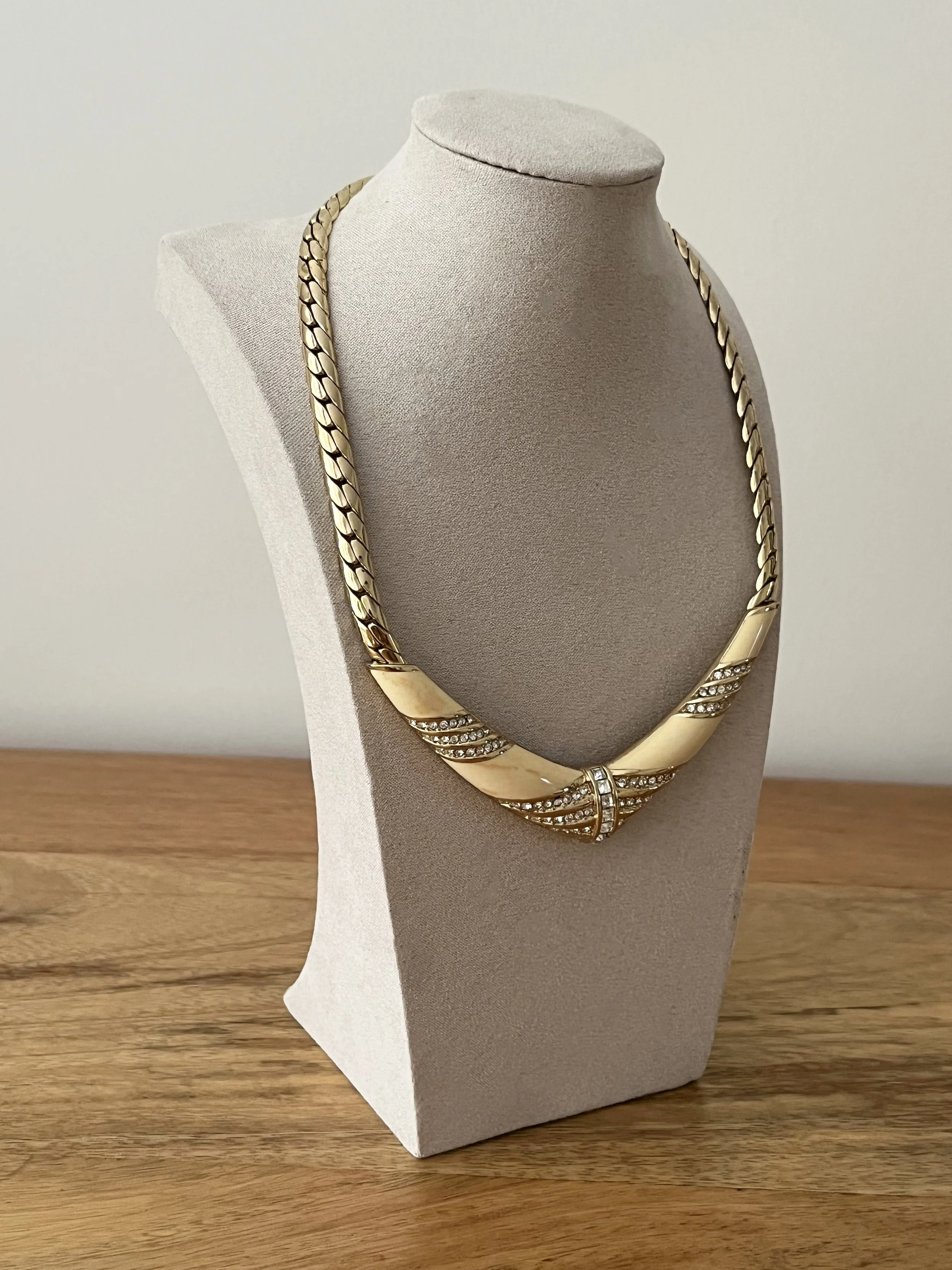 1980s Christian Dior Enamel And Crystal Bib Necklace