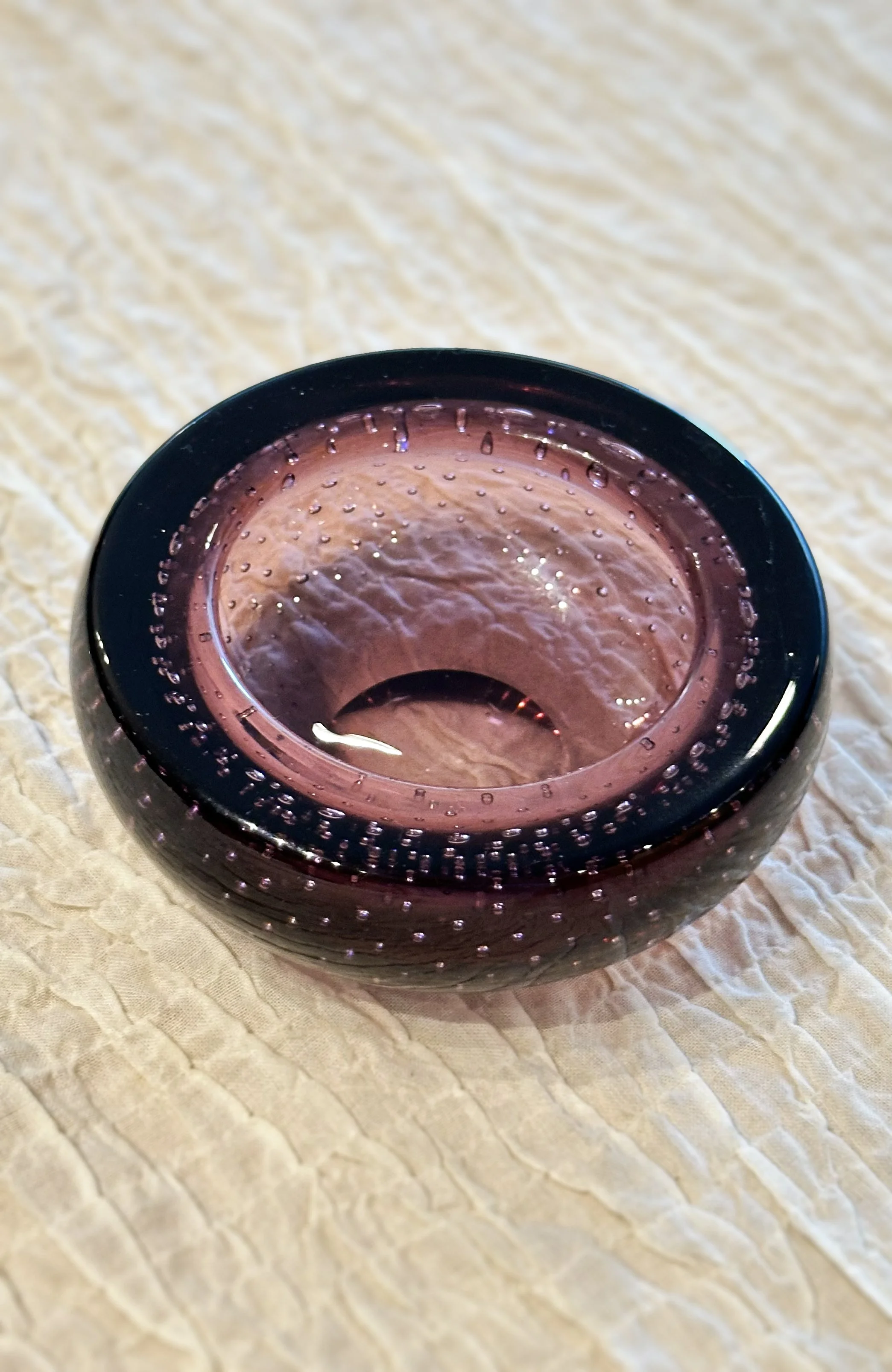 1960s Burgundy Bubble Glass Dish