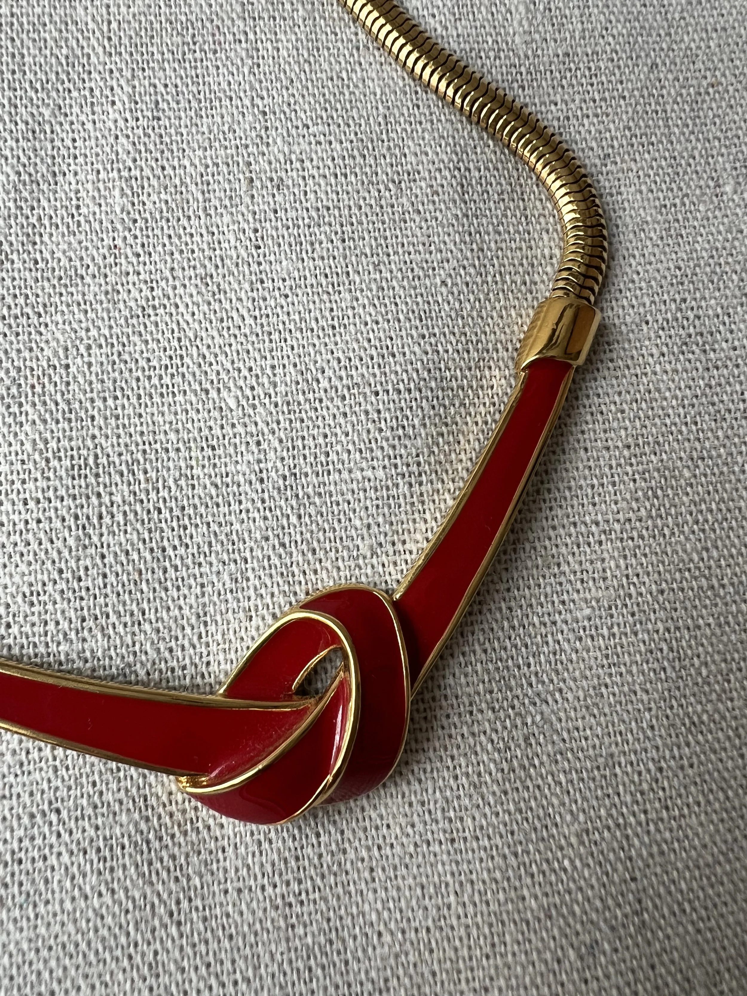 1980s Monet Red Enamel Knot Choker and Earrings