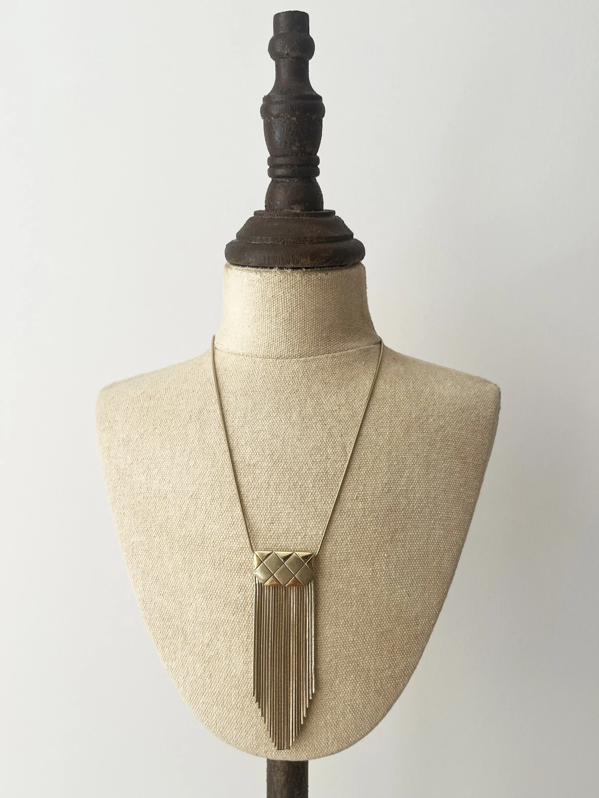1970s Monet Quilted Fringe Pendant Necklace