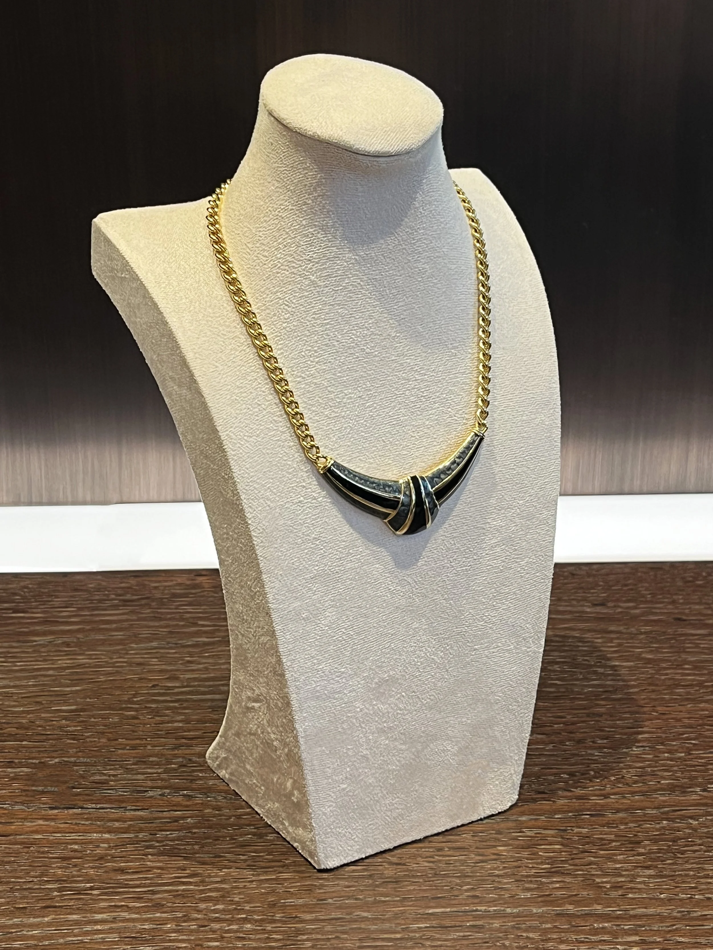 1980s Black Enamel Bib Necklace