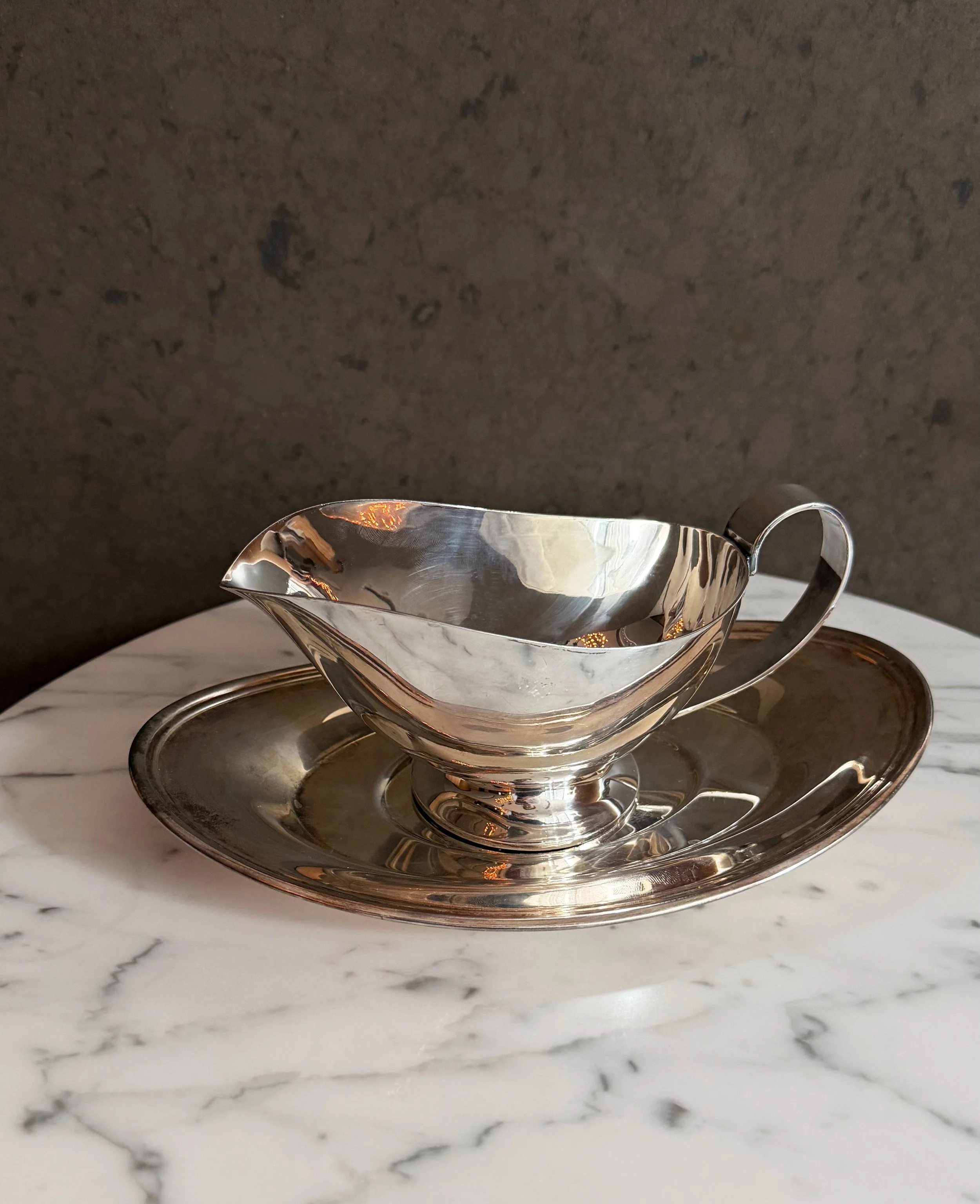 Vintage Silver-Plated Sauce Boat and Saucer