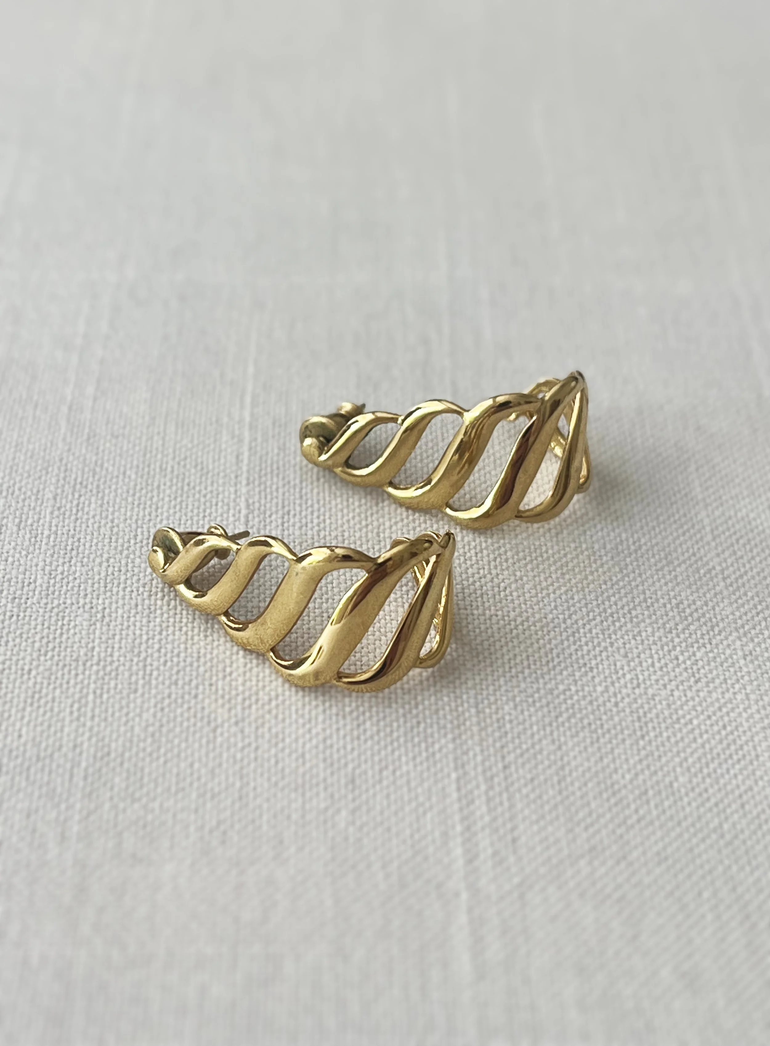 1970s Monet Gold Swirl Half Hooped Earrings