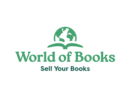Logo for 'World of Books' with a globe and open book icon, tagline 'Sell Your Books' in green.