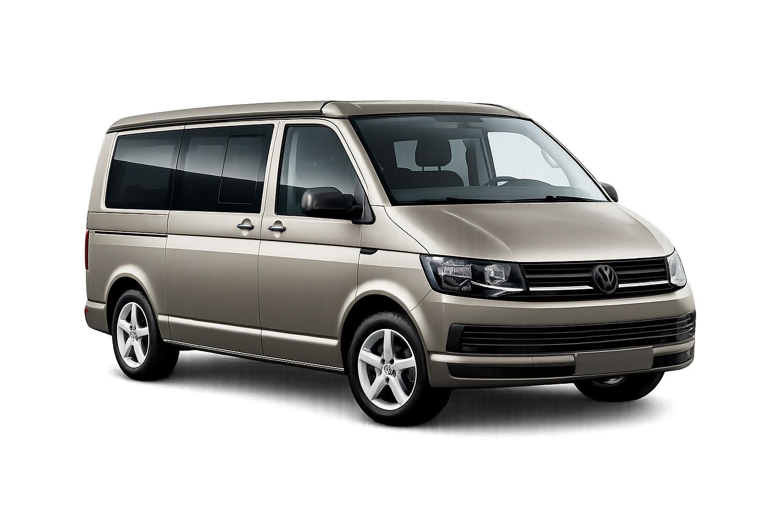 Silberner Volkswagen Transporter Van auf schwarzem Hintergrund