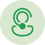 Green icon of a woman wearing a headset for customer support or call center service