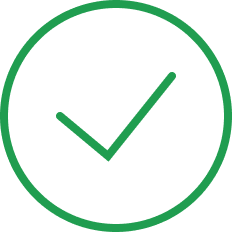 Green check mark inside a black circle