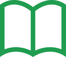 A simple line drawing of an open book with green outlines.