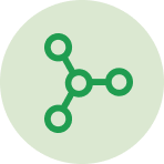 Green molecular structure icon on a light green circular background