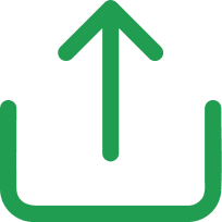 Green upload icon with an upward arrow inside a rectangle