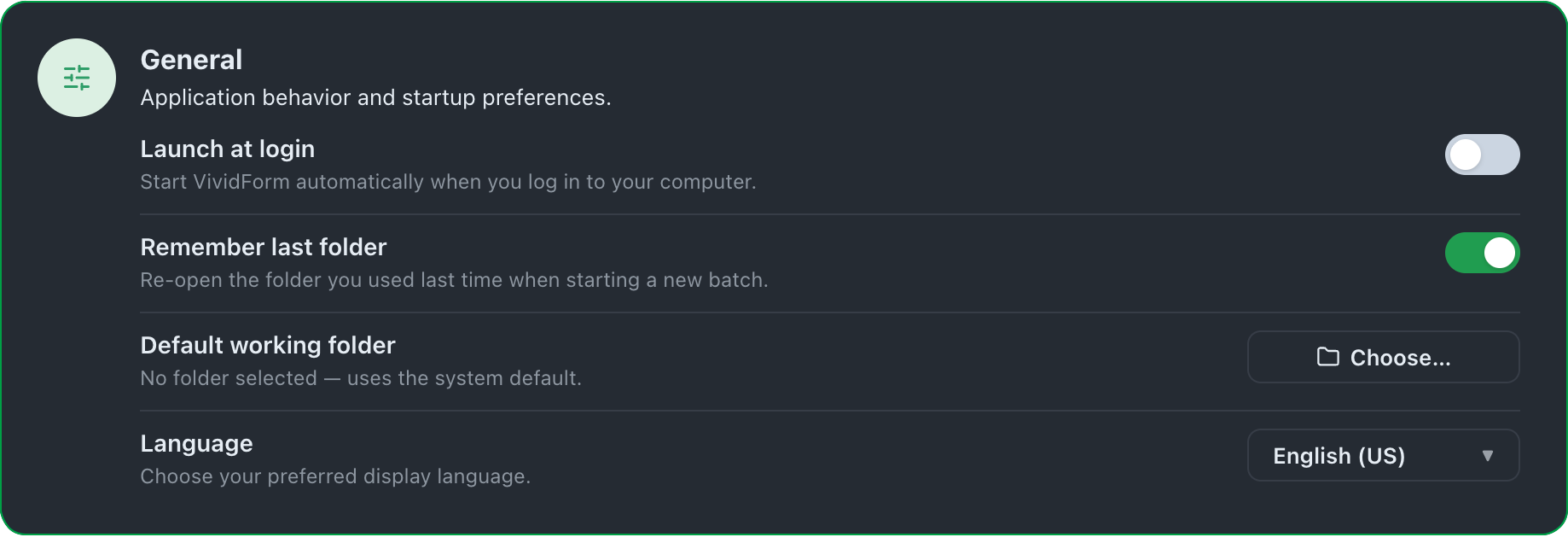 General settings