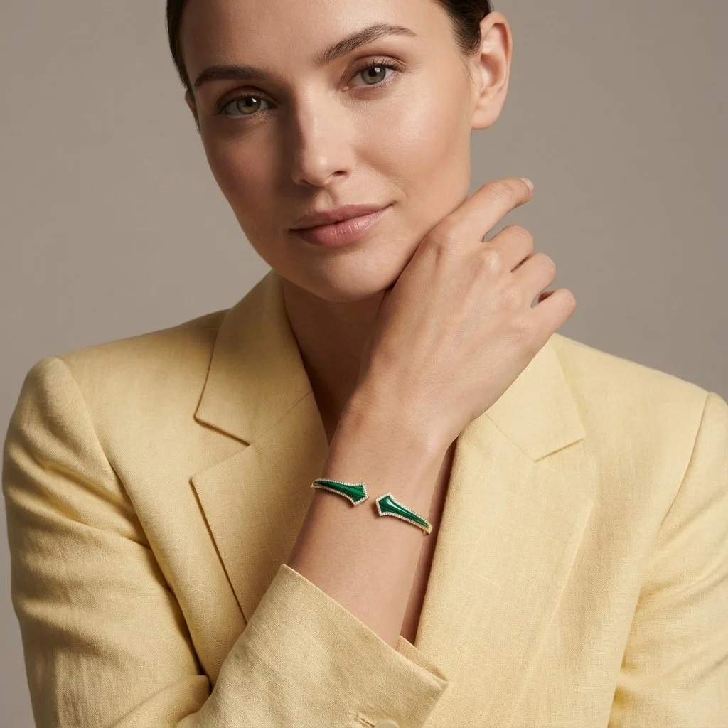 Fable-AllStable-Collection-TheNorth-bangle-Malachite-925SterlingSilver-YellowGoldVermeil