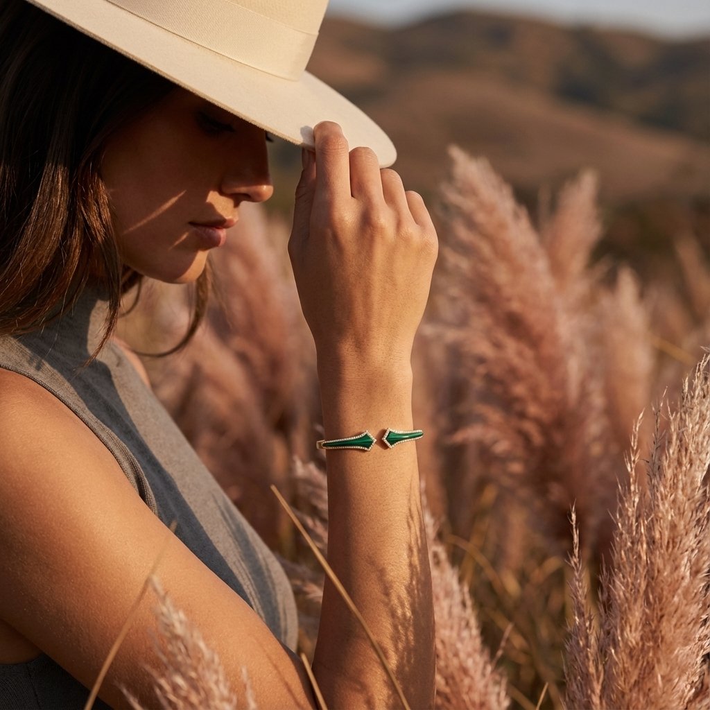 Fable-AllStable-Collection-TheNorth-bangle-Malachite-925SterlingSilver-YellowGoldVermeil