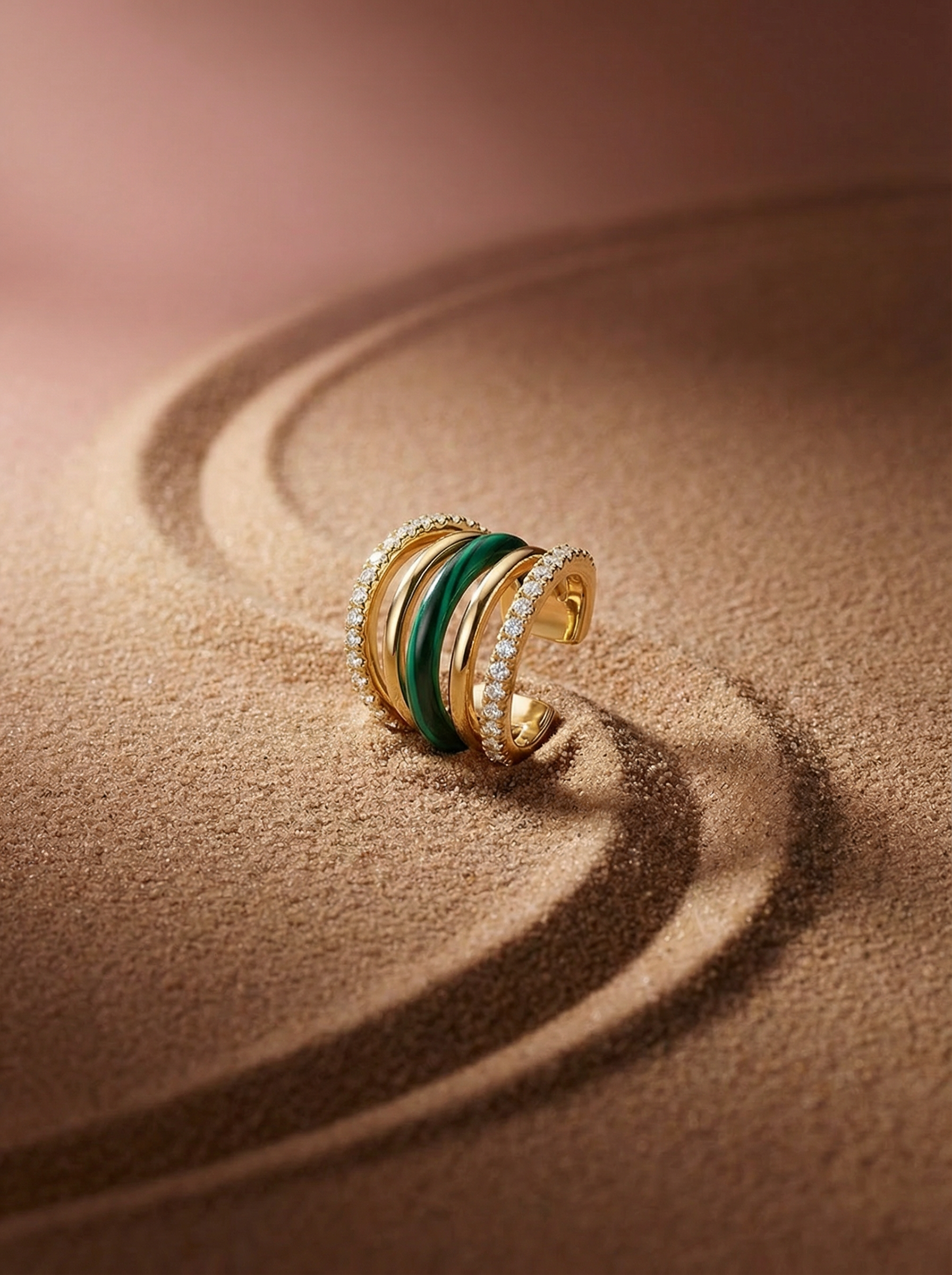 Fable-AllStable-Collection-TheWhisperer-earcuff-Malachite-Diamond-925SterlingSilver-YellowGoldVermeil