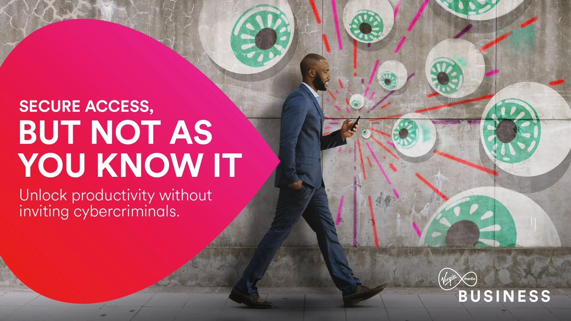 Virgin Media Business mobility campaign security ad with street art graphic