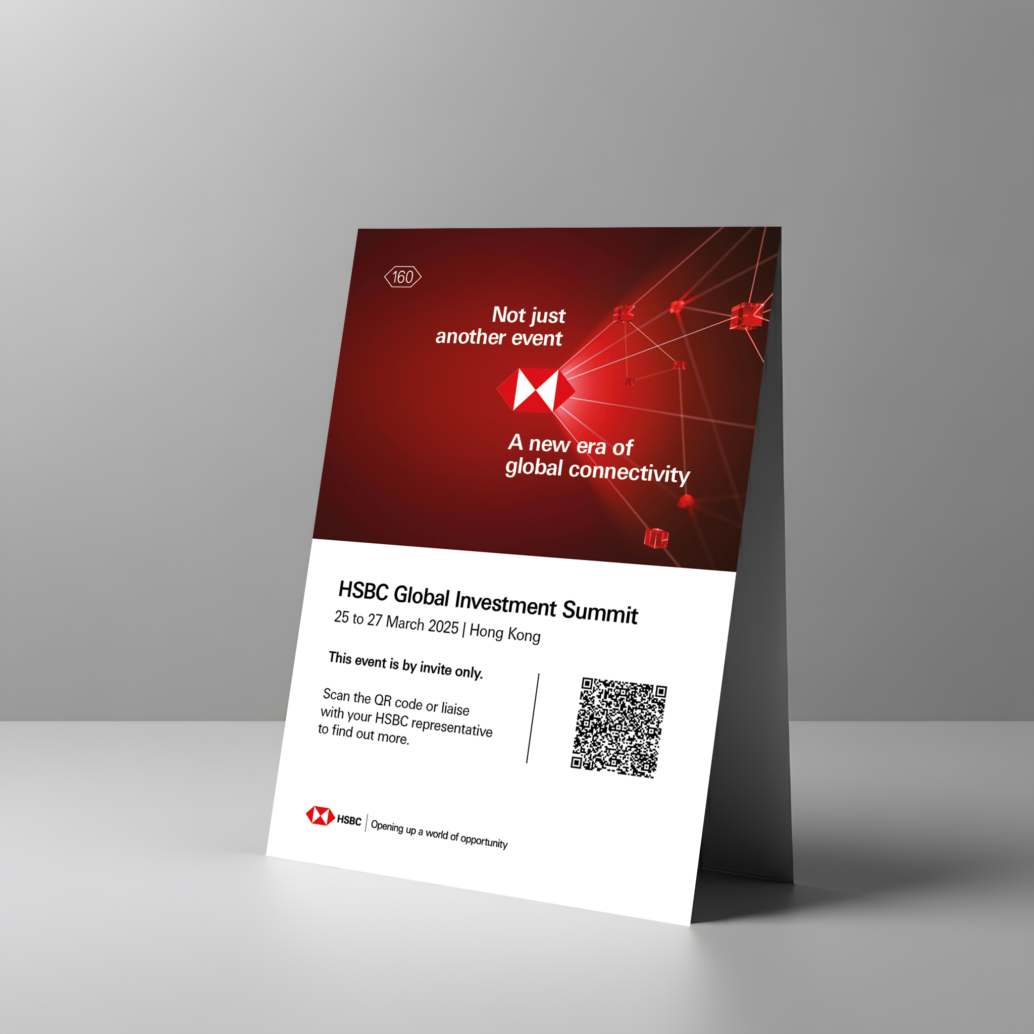 HSBC Global Investment Summit 2025 tent card print collateral mockup