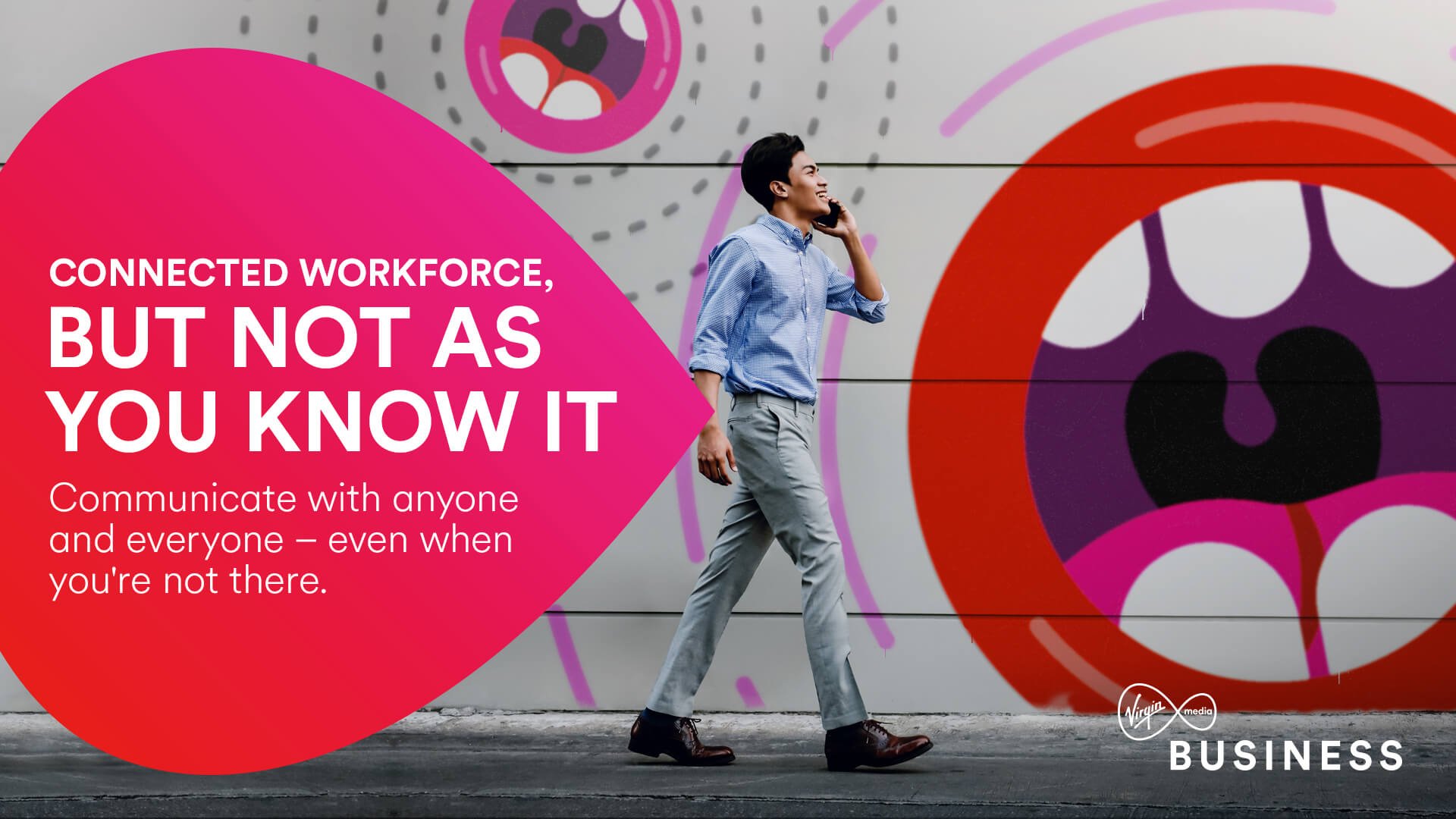 Virgin Media Business conference calling campaign ad with street art graphic