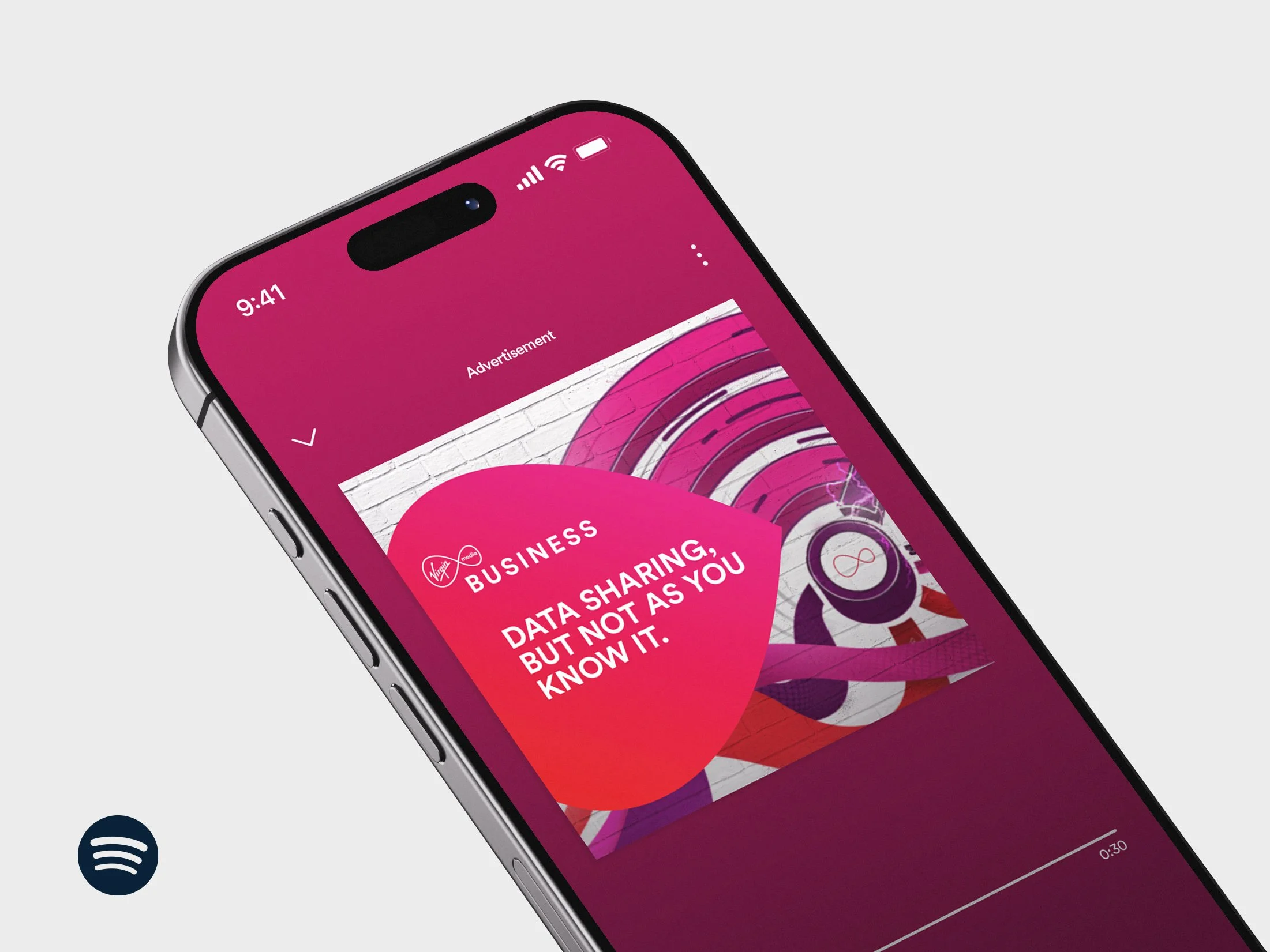 Virgin Media Business mobility campaign social ad on iPhone mockup