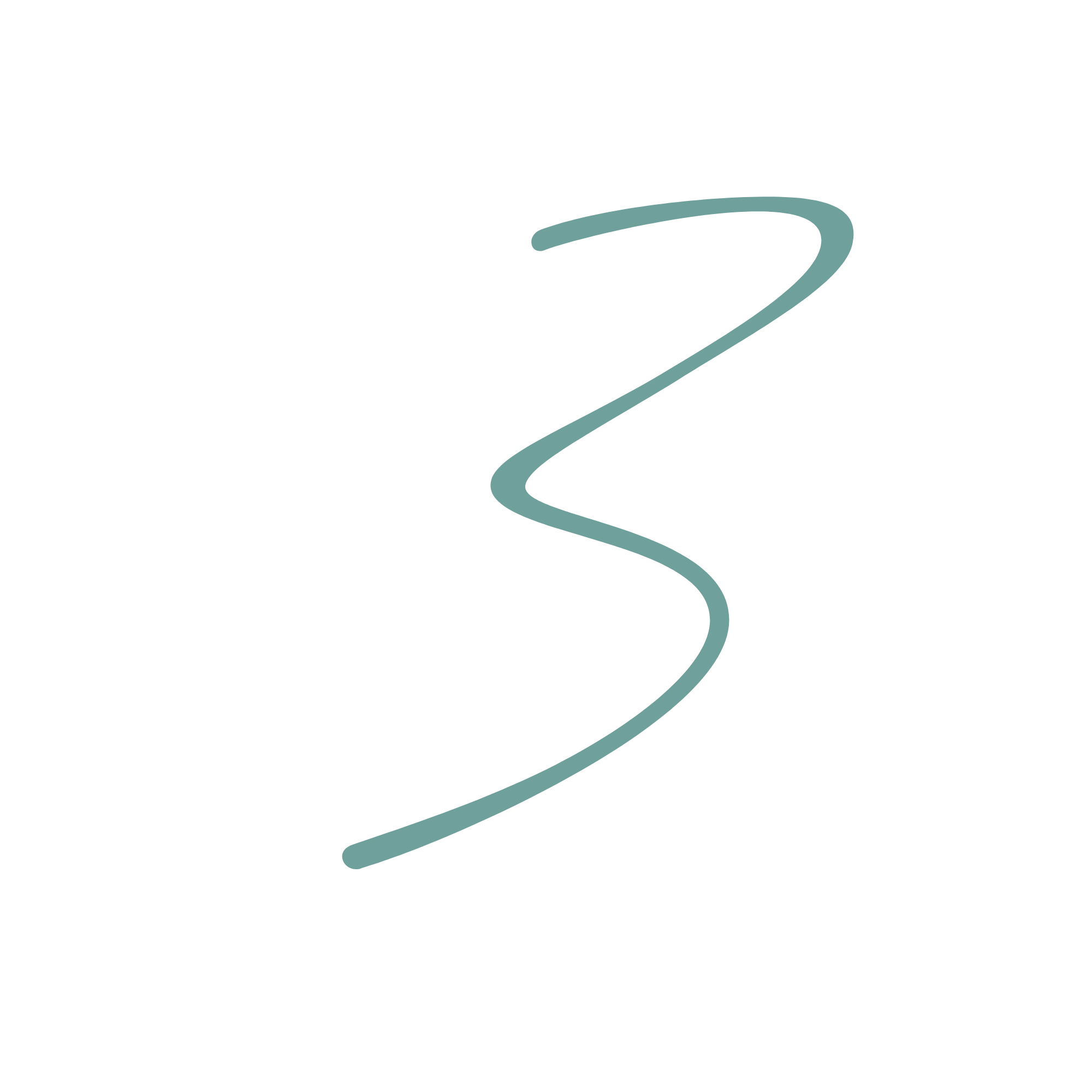 A stylized teal line drawing of a winding road or river on a black background.