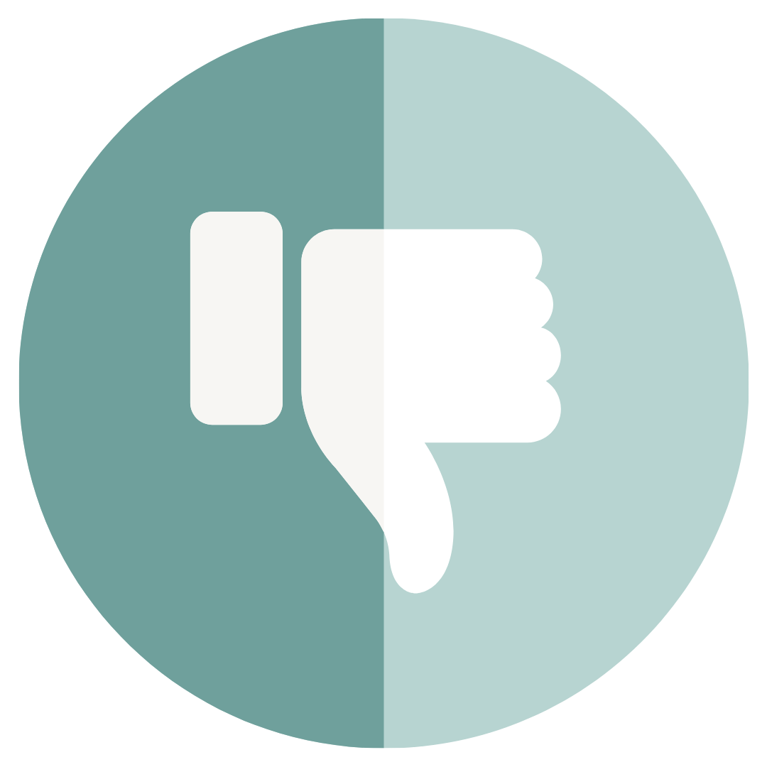 A circular icon with a thumbs-down symbol in the center, half in white and half in shades of teal.
