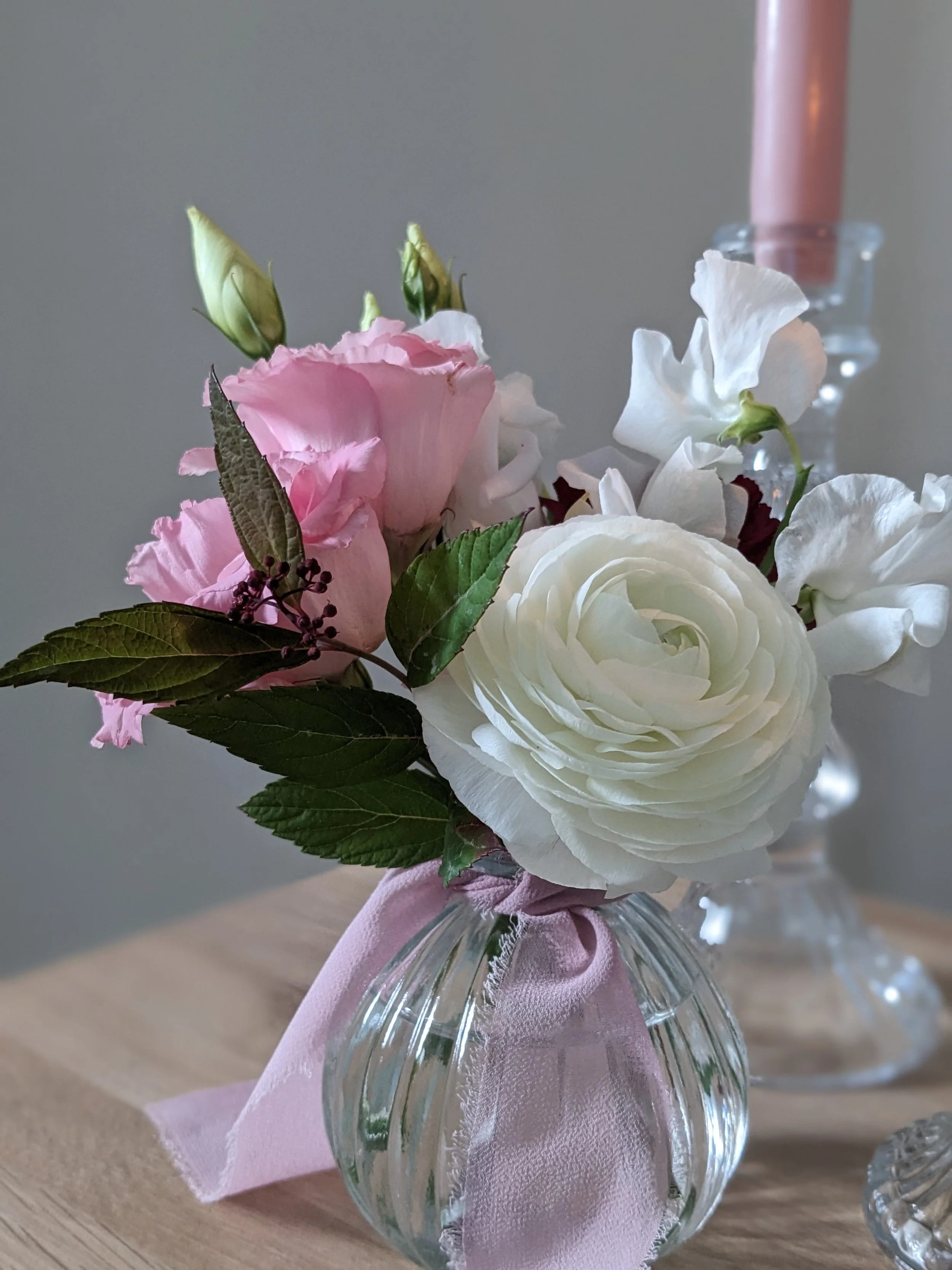 Pale pink and white flower bud vase