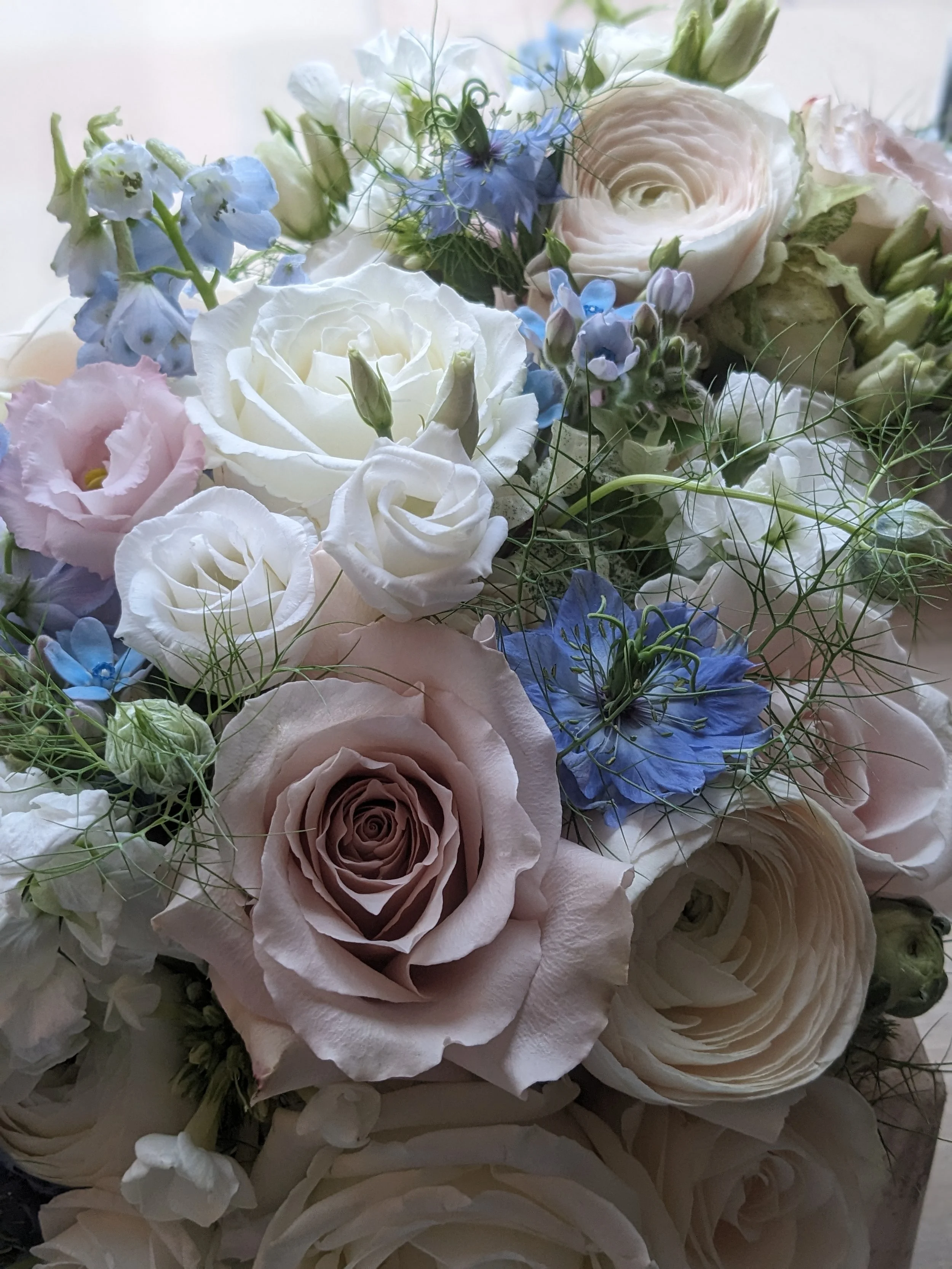 Pink and blue bridal bouquet