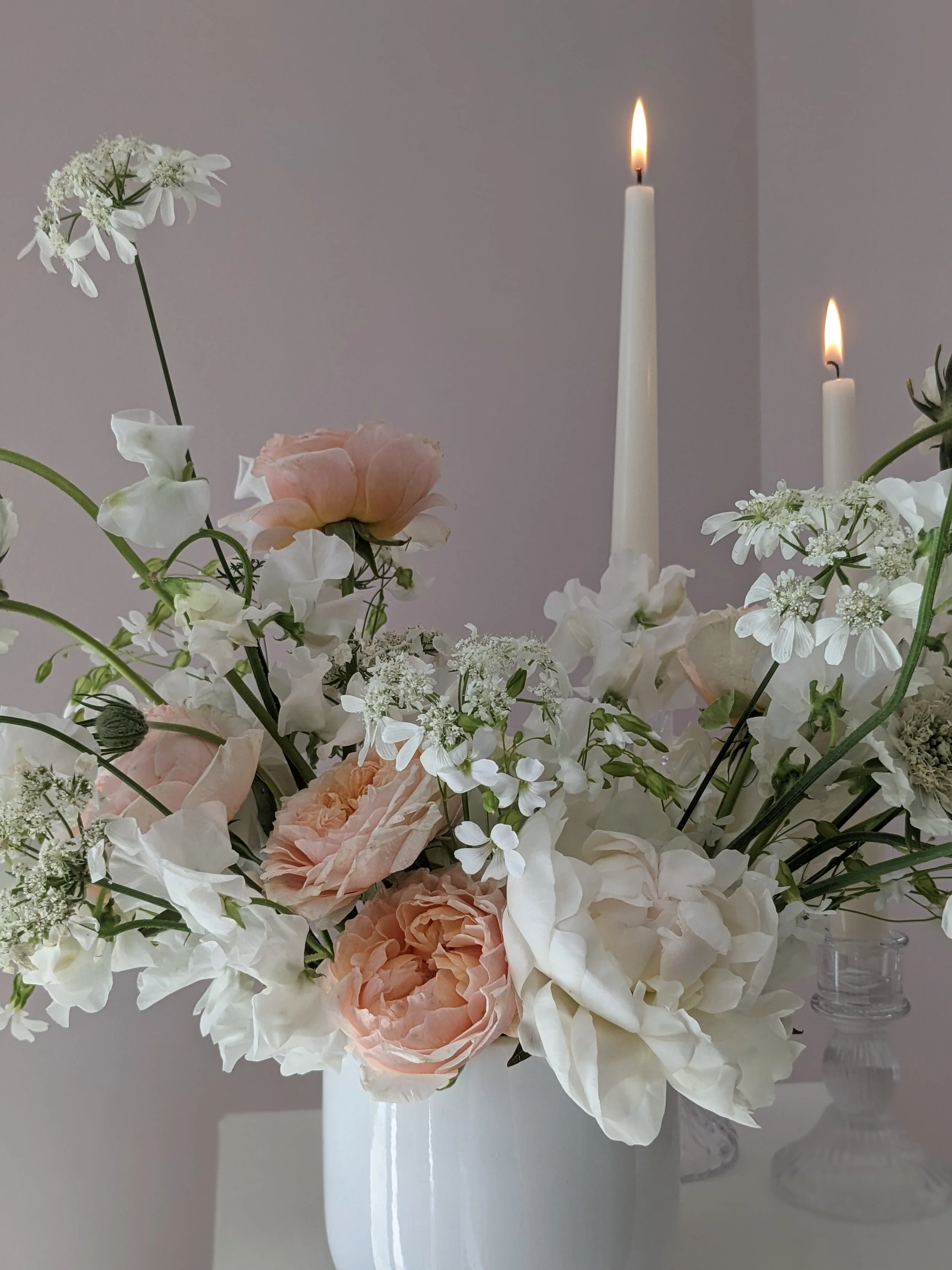 White and peach flower arrangement