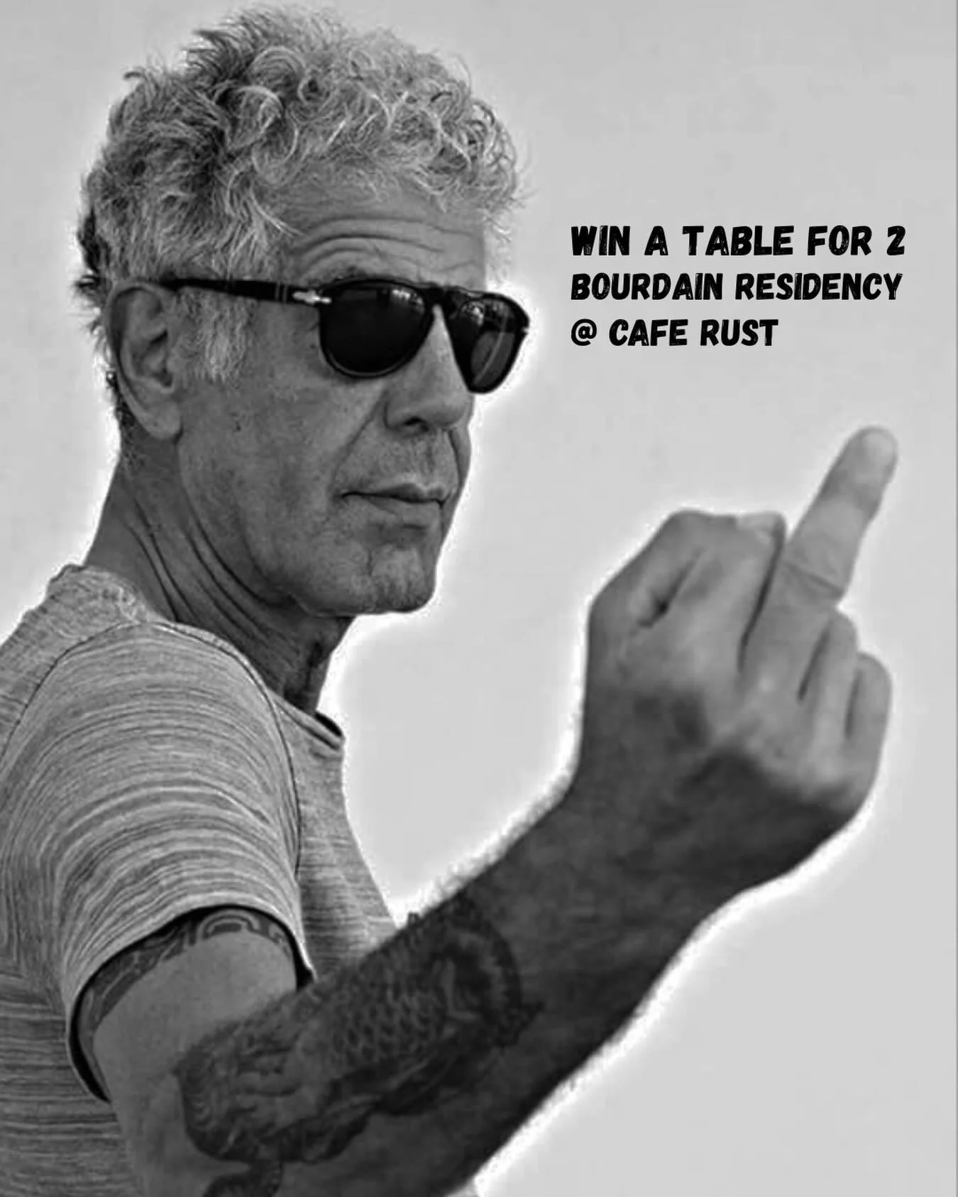 *COMPETITTION*

Donate &pound;2 to our Crowd Funder (in our bio) and be in with a chance to win a meal for two at our upcoming Anthony Bourdain residency (worth &pound;146.25) at Cafe Rust this April&ndash;May.

Enter as many times as you like and ta