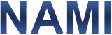 Close-up of the NAMM logo with blue and white lettering.