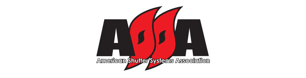 Logo for the American Shutter Systems Association with red stylized shutters and black text.