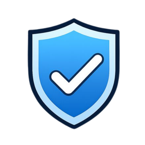 Blue shield with a white checkmark in the center