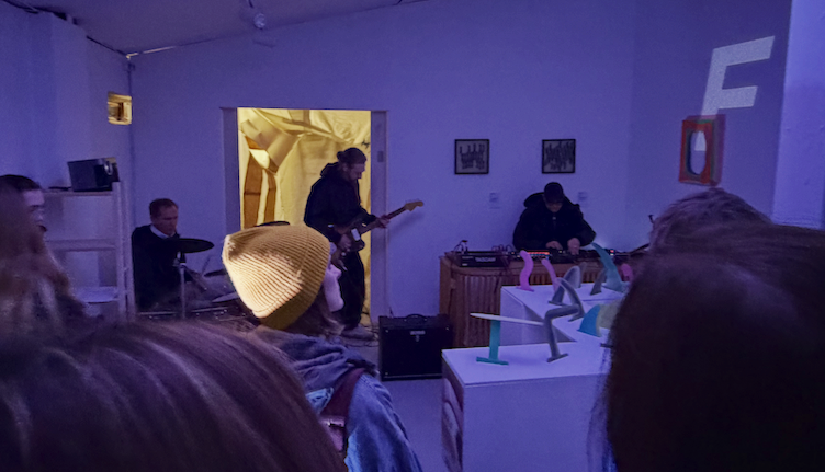 Departures experimental music trio performing at Scenius Gallery Sligo, 2025