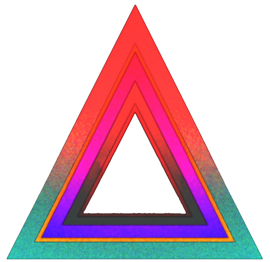 Colorful neon concentric triangles on a black background.