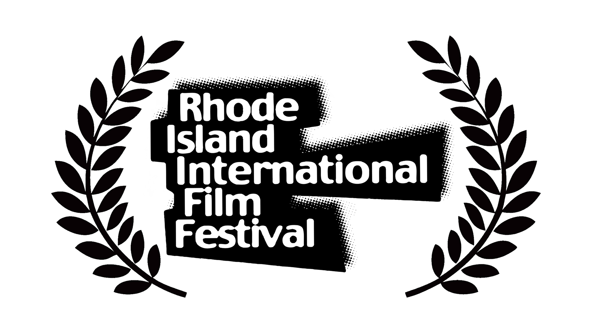 Black and white logo with the text 'Rhode Island International Film Festival' surrounded by a laurel wreath.