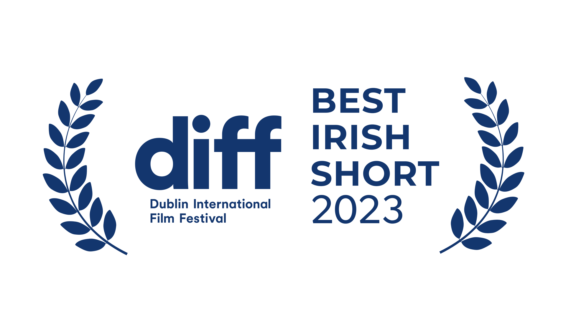 Dublin International Film Festival badge with laurels, indicating best Irish short film 2023.