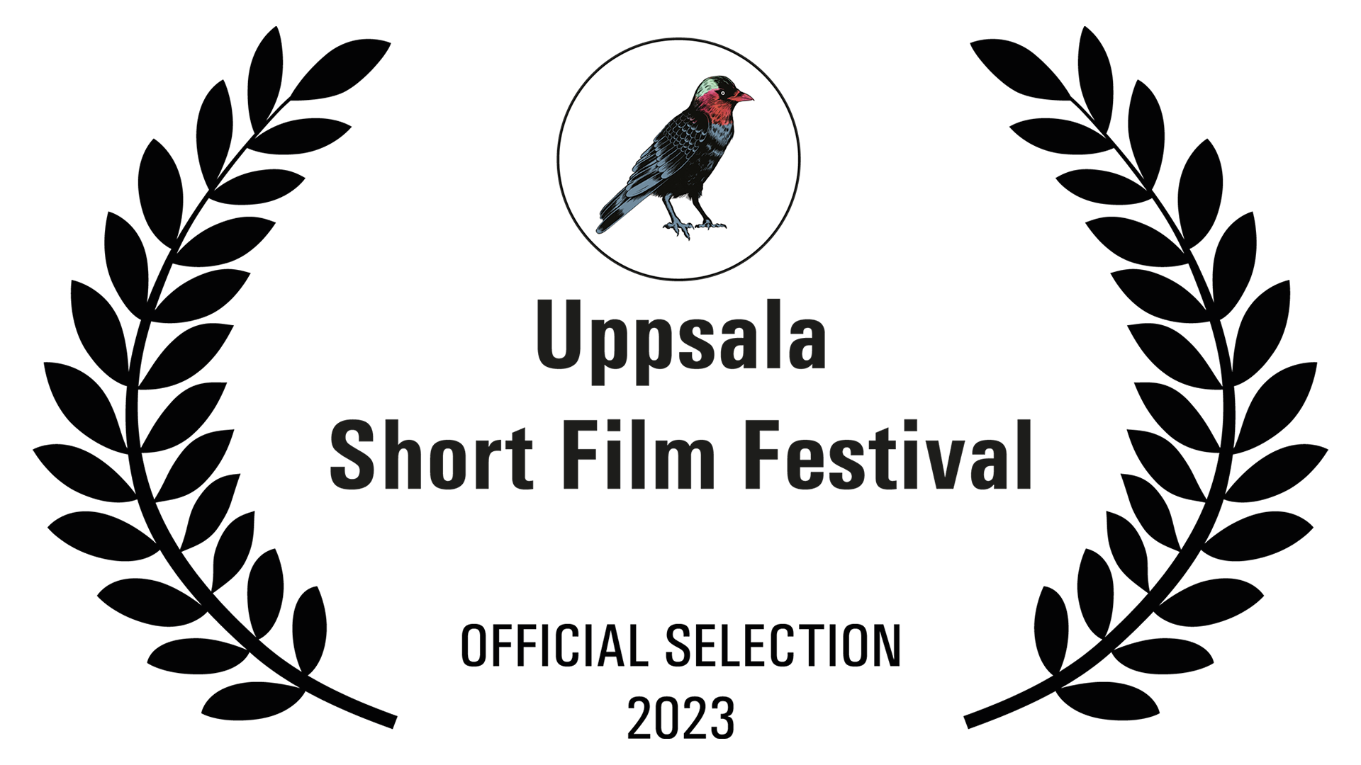 Uppsala Short Film Festival official selection 2023 logo featuring a colorful bird illustration at the top center.