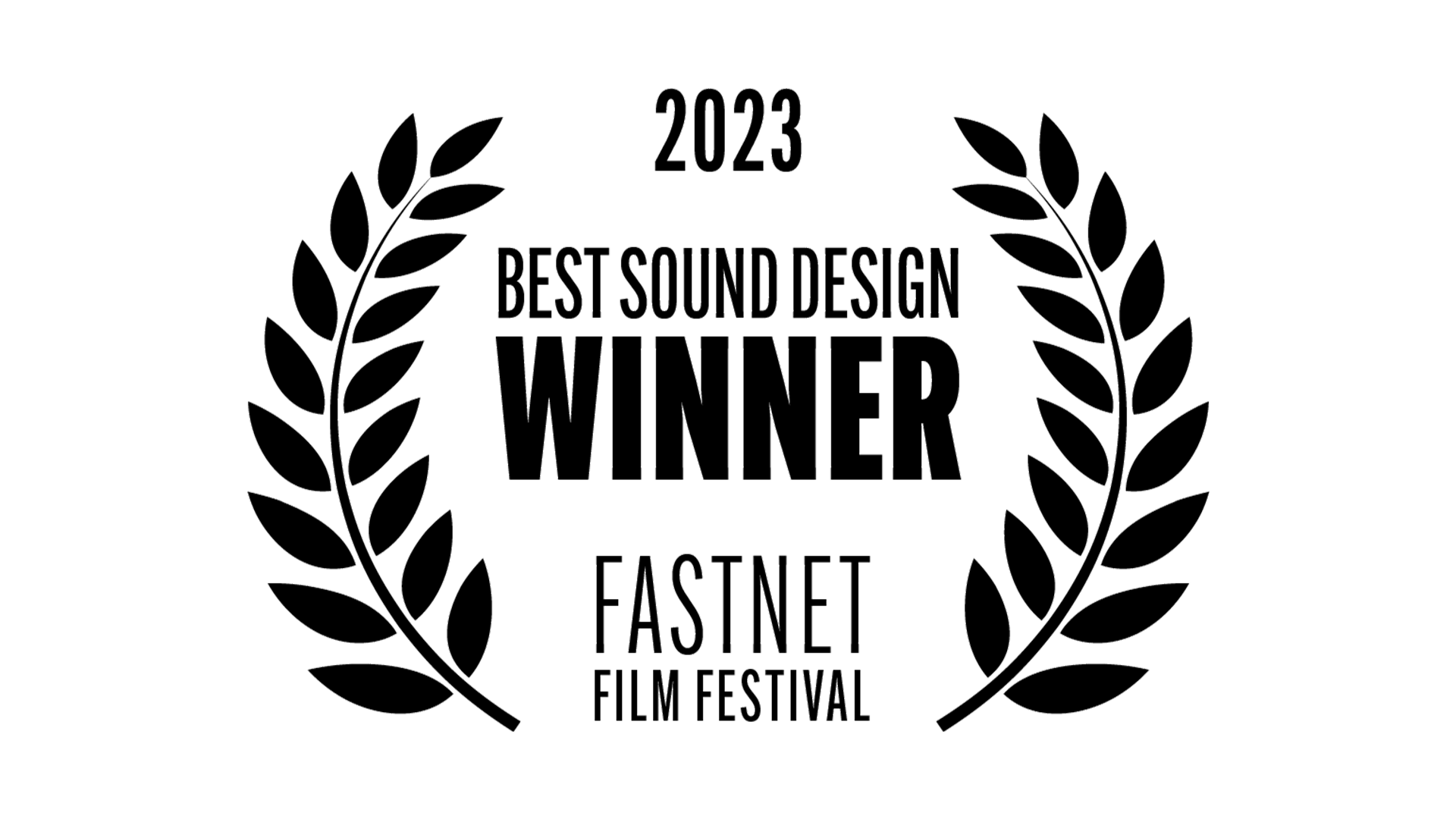 Award plaque with text and laurel branches, reading "2023 Best Sound Design Winner Fastnet"