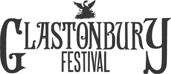 Logo for the Clastonbury Festival featuring stylized text and a goat's head at the top.