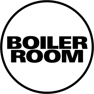 Boiler Room logo with black text in a black circle.