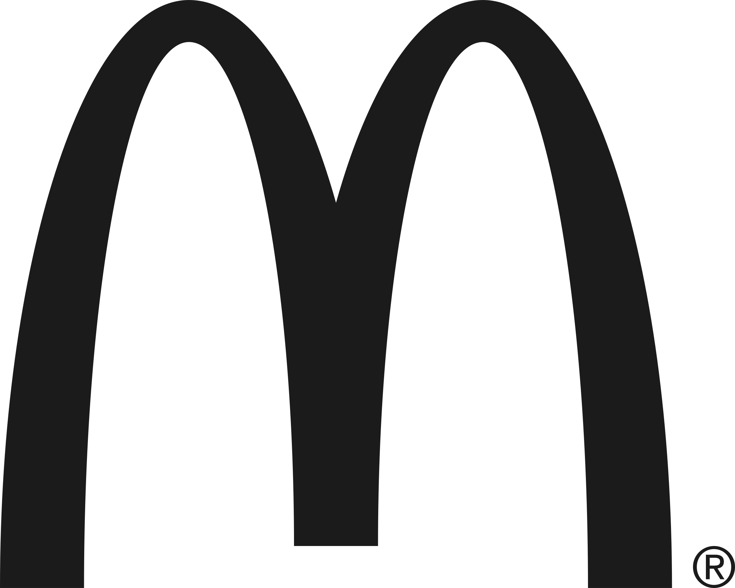 Black background with a large, dark gray McDonald's logo arch.