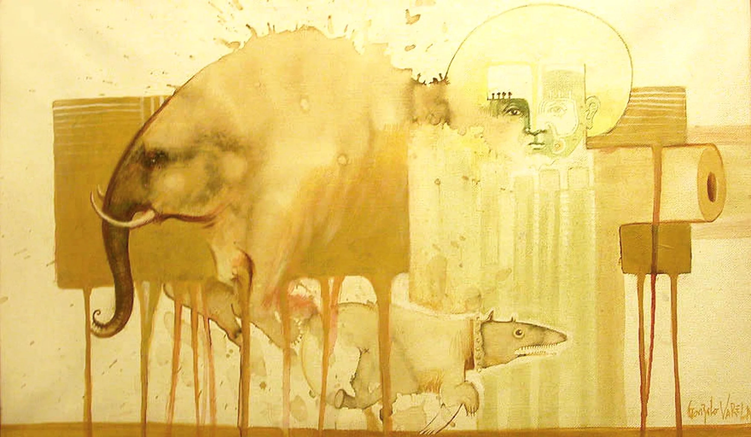 Noah matching the couples. Acrylic on canvas. Gonzalo Varela.