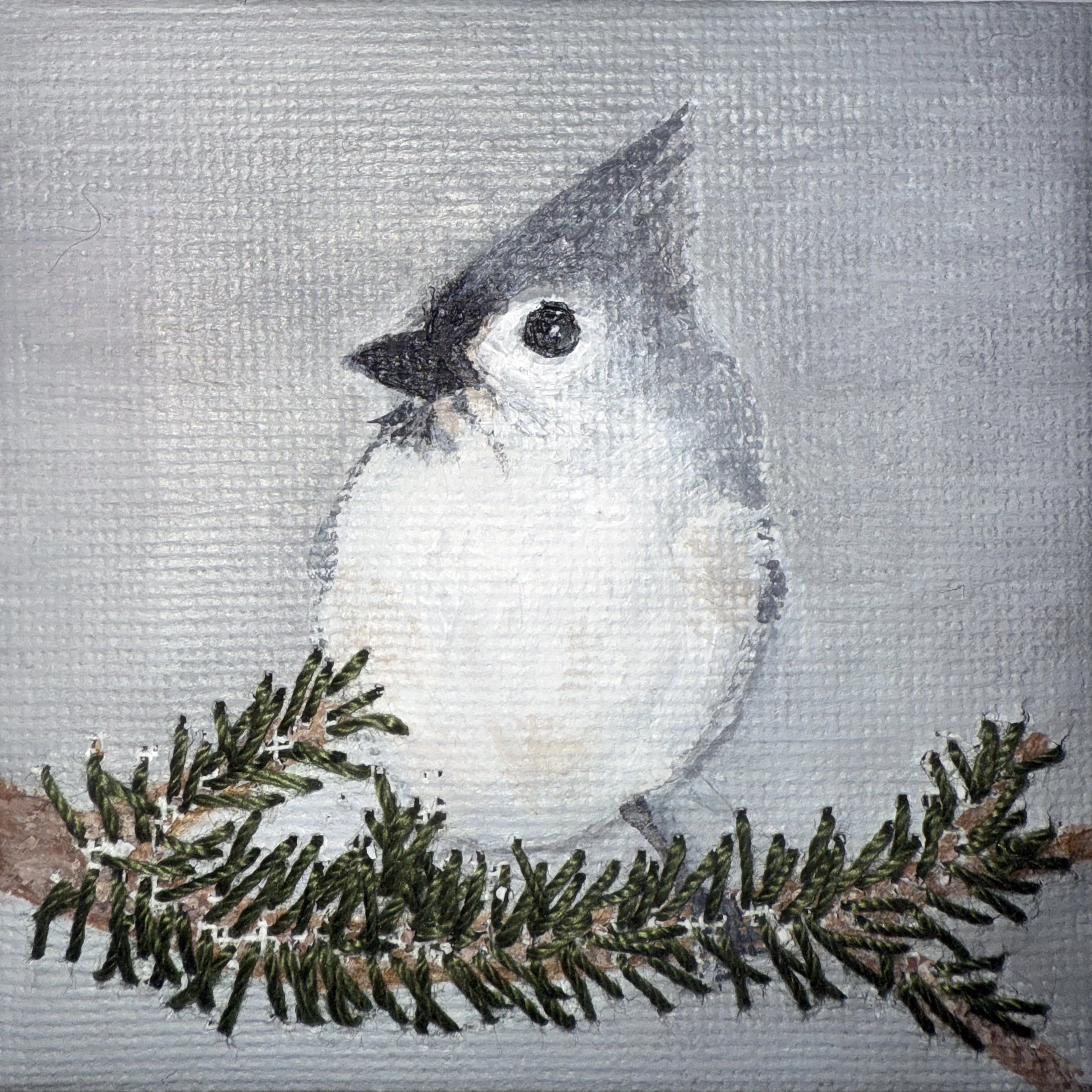 Tufted Titmouse Embroidered Branch