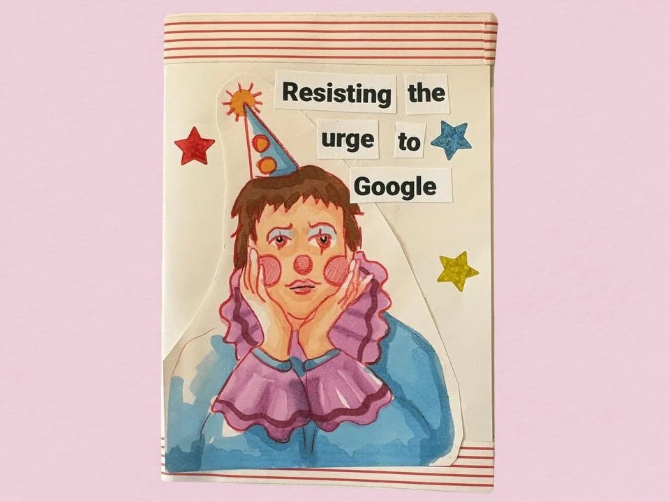 Resisting the urge to Google was cathartic and fun to make. Sometimes brains can be so tricky. Also nice to do a fully illustrated zine. 

This one has some content warnings - mental health and compulsions 🩵. Pls take care 🫶

ID 1: Illustrated zine