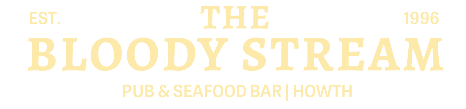 Sign for The Bloody Stream pub and seafood bar in Howth, established in 1996.